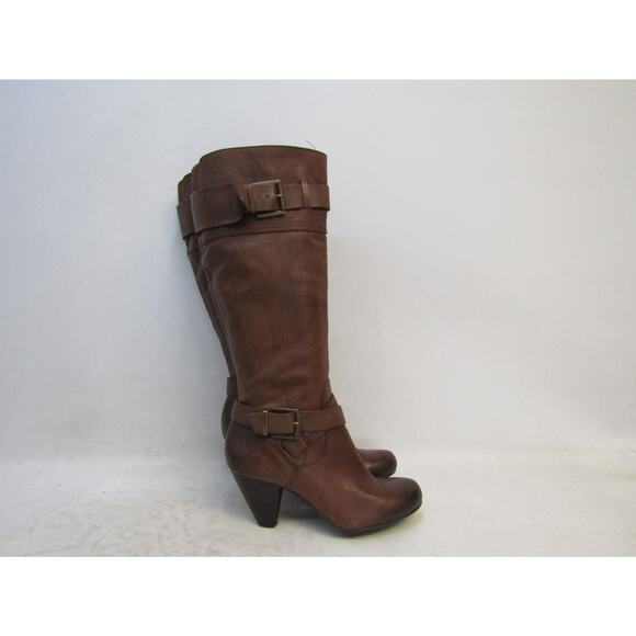 Arturo Chiang Womens Size 8 M Brown Leather Zip Buckle 15" Knee Hig Boots - Picture 3 of 11